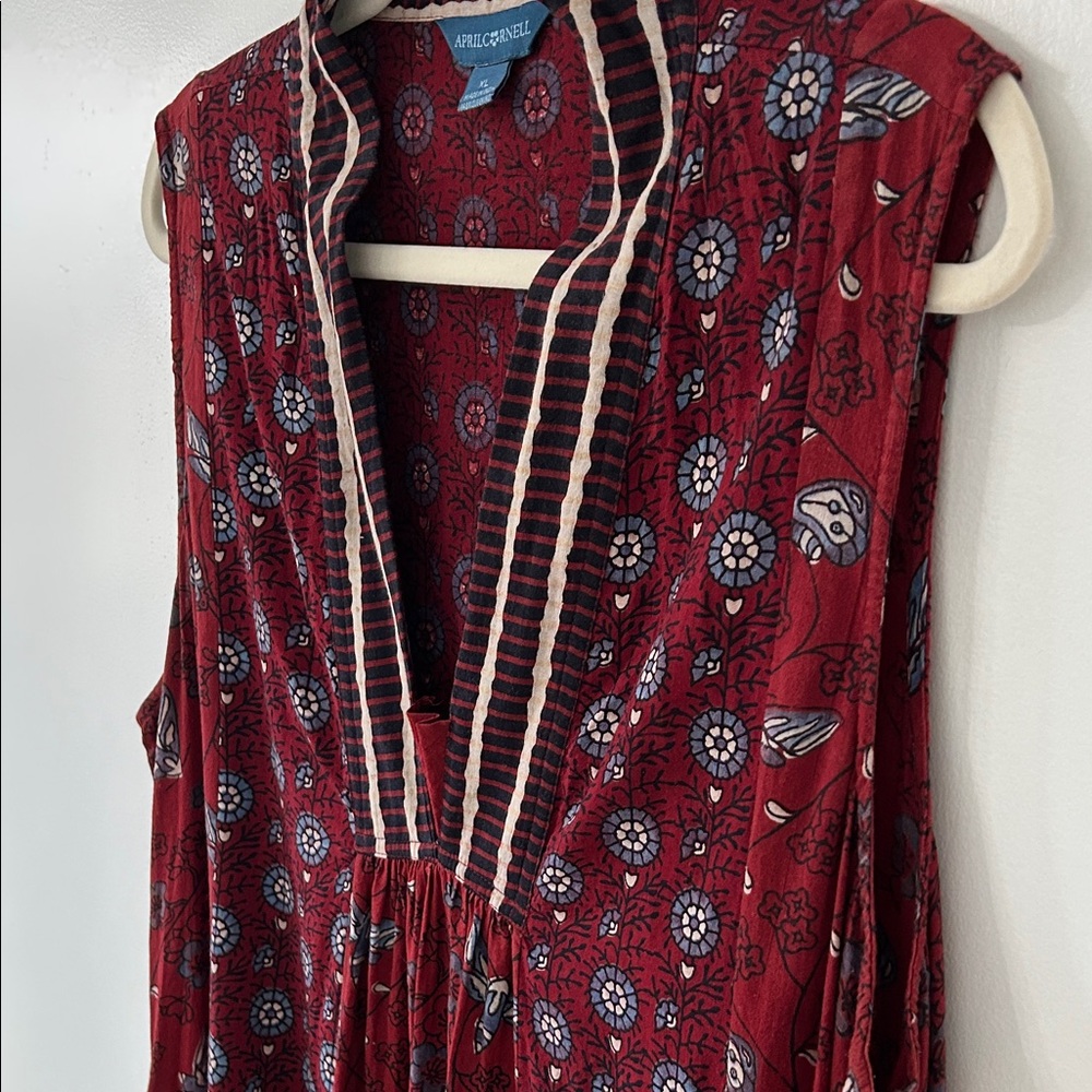 April Cornell Dress XL Burgundy Indian Print Maxi Floral Bohemian Festival - Picture 4 of 16